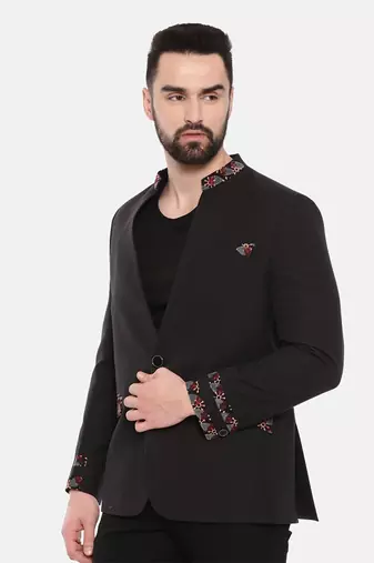 Black Cotton Two Button Blazer