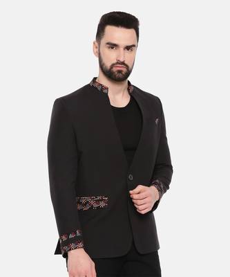 Black Cotton Two Button Blazer 5