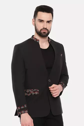 Black Cotton Two Button Blazer