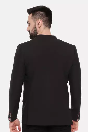 Black Cotton Two Button Blazer