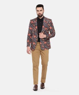 Black Printed Cotton Two Button Blazer 1