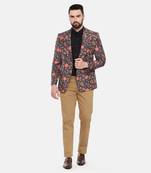 Black Printed Cotton Two Button Blazer