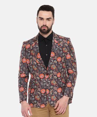 Black Printed Cotton Two Button Blazer 2