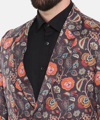 Black Printed Cotton Two Button Blazer 3