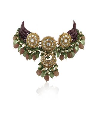 Purple Moti Line Choker Set Beadded Sea Green Beads 2