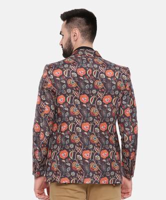Black Printed Cotton Two Button Blazer 6