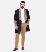 Blue Silk Linen Long Trench Coat