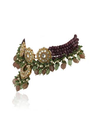 Purple Moti Line Choker Set Beadded Sea Green Beads 3