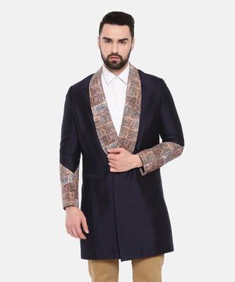 Blue Silk Linen Long Trench Coat 2