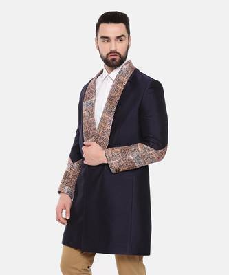 Blue Silk Linen Long Trench Coat 4