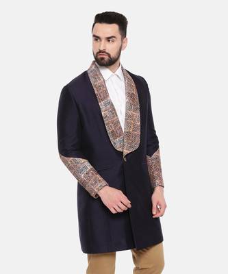 Blue Silk Linen Long Trench Coat 5