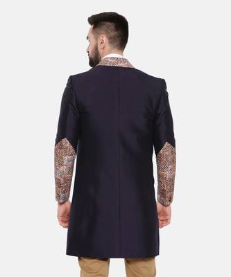 Blue Silk Linen Long Trench Coat 6