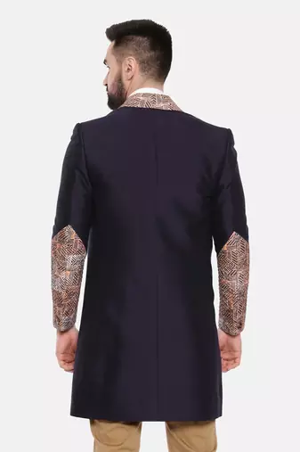 Blue Silk Linen Long Trench Coat