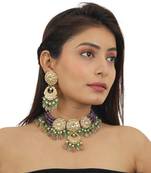 Purple Moti Line Choker Set Beadded Sea Green Beads