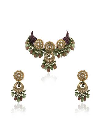 Purple Moti Line Choker Set Beadded Sea Green Beads 7