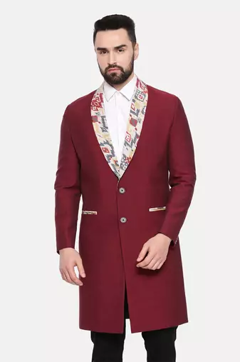 Red Printed Long Trench Coat