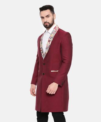 Red Printed Long Trench Coat 4
