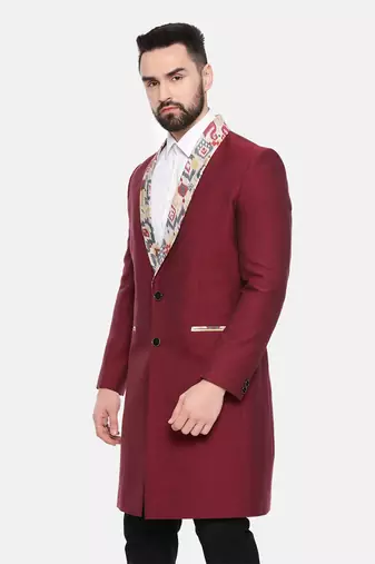 Red Printed Long Trench Coat