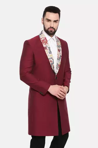 Red Printed Long Trench Coat