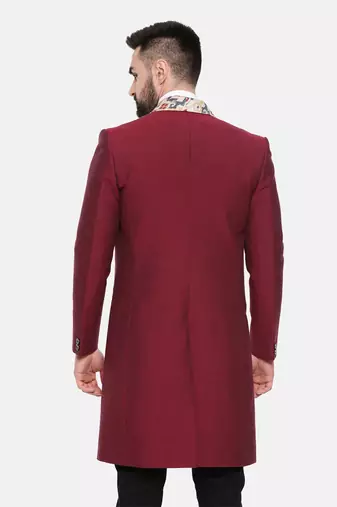 Red Printed Long Trench Coat
