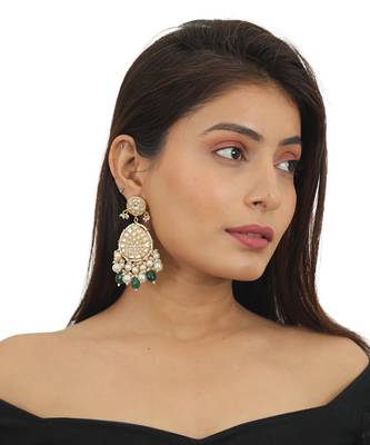 White Choker Set With Small Dark Green And Pearl Line Beadded Green Beads And Pearl 6
