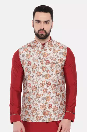 Grey Printed Muslin Modi Jacket