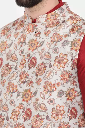 Grey Printed Muslin Modi Jacket
