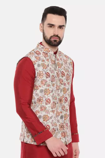 Grey Printed Muslin Modi Jacket