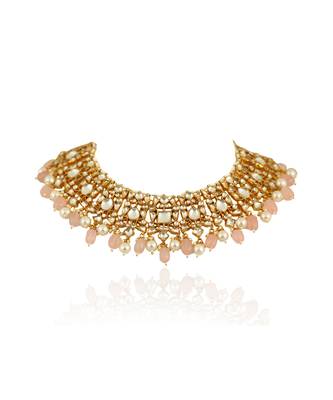 White Necklace Set With Light Pink Beads 2