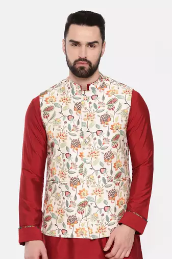 Off White Printed Muslin Modi Jacket