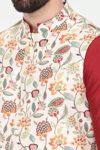 Off White Printed Muslin Modi Jacket