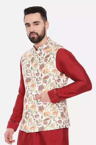 Off White Printed Muslin Modi Jacket