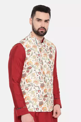 Off White Printed Muslin Modi Jacket