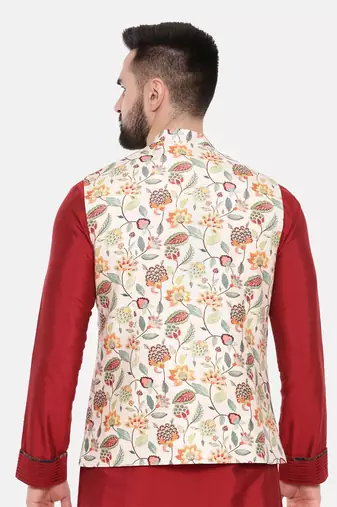 Off White Printed Muslin Modi Jacket