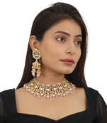 White Necklace Set With Light Pink Beads