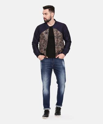 Quilted Blue Beige Bomber Jacket 1