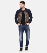 Quilted Blue Beige Bomber Jacket