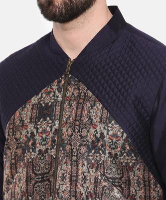 Quilted Blue Beige Bomber Jacket 3