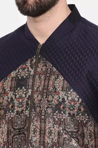 Quilted Blue Beige Bomber Jacket