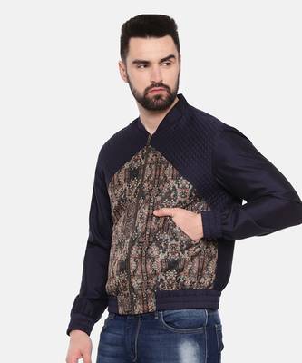 Quilted Blue Beige Bomber Jacket 4
