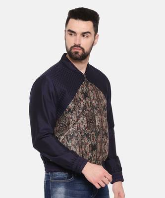 Quilted Blue Beige Bomber Jacket 5