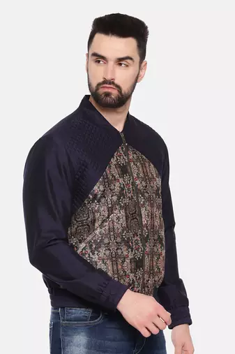Quilted Blue Beige Bomber Jacket