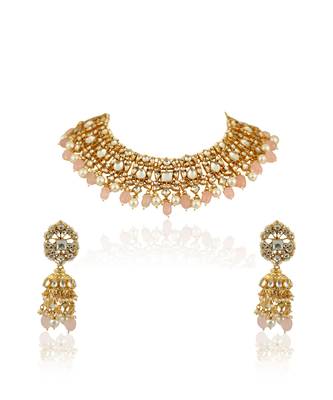 White Necklace Set With Light Pink Beads 6
