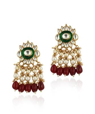 Red Beads With Green Meenakari White Jadtar Choker Set 4