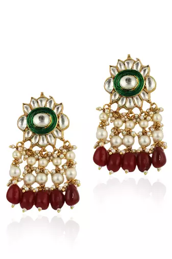 Red Beads With Green Meenakari White Jadtar Choker Set