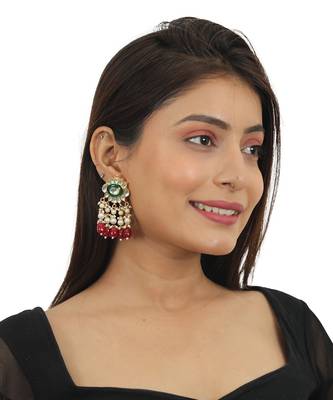 Red Beads With Green Meenakari White Jadtar Choker Set 6