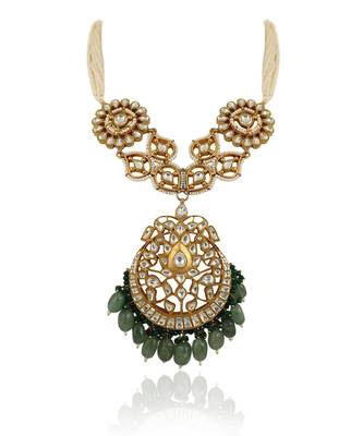 Sea Green Beads White Long Necklace Set 2