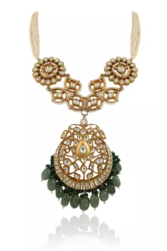 Sea Green Beads White Long Necklace Set