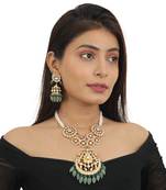 Sea Green Beads White Long Necklace Set