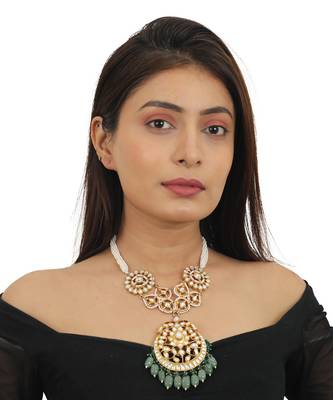 Sea Green Beads White Long Necklace Set 4